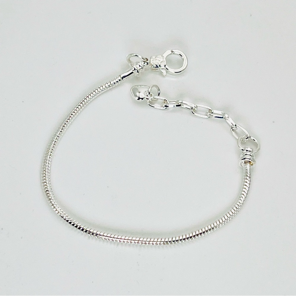 Adjustable 7-9 Inch European Charm Bracelet with Heart Extender in Alloy Finish